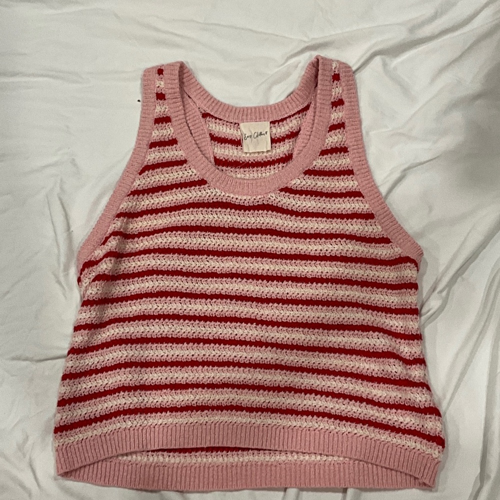 Pink and Red Striped Knit Tank Top
